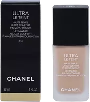 Chanel Ultra Le Teint Flawless Finish Fluid Foundation ilgai išliekanti tobulinanti kreminė pudra, matinis švytintis efektas, atspalvis: B10, 30 ml