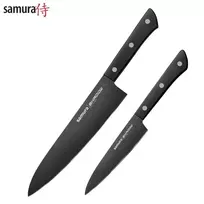 Samura Shadow rinkinys iš 2 virtuvinių peilių 208mm ir 120mm AUS-8 neprilimpančia tamsia danga 58 HRC