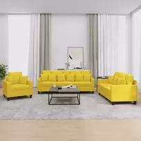 Sofa Sofos komplektas su pagalvėmis, 3 dalių, geltonas, audinys