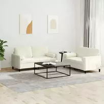 Sofa Sofos komplektas su pagalvėmis, 2 dalių, kreminis, aksomas