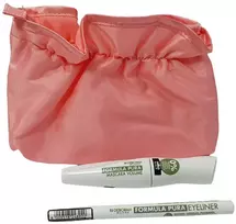 Set Deborah: Formula Pura Volumizing Blakstienų tušas Juodas, 12 ml + Formula Pura Gel Pieštukas Akių apvadas Juodas 1.5 g + Textile Makeup Bag Rožinė