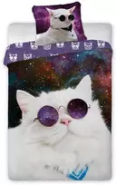 Patalynės komplektas MCU Patalynė bawełniana 140x200 kot w okularach violetinė balta su jedną poszewką 70x90 młodzieżowa Faro 23