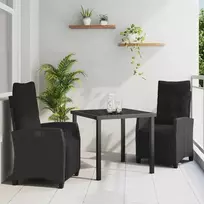 Lauko baldų komplektas Sodo valgomojo komplektas su pagalve 3 pcs Juoda poliratanas
