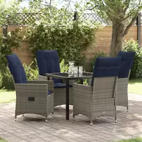Stalo ir kėdžių komplektas 5 vnt. Pilka PE ratanas