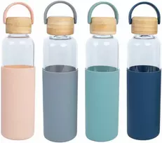 Gertuvė Home4You Geriamojo gėrimo butelis GLASS H22,5cm 550ml, stiklas, bambukinis dangtelis