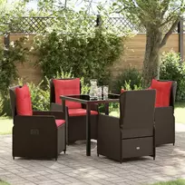 Lauko baldų komplektas Sodo valgomojo komplektas su pagalve 5 pcs Ruda Poli ratanas