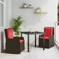 Lauko baldų komplektas Sodo valgomojo komplektas su pagalve 3 pcs Ruda Poli ratanas