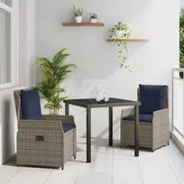 Lauko baldų komplektas Sodo valgomojo komplektas su pagalve 3 pcs Pilka Poli ratanas