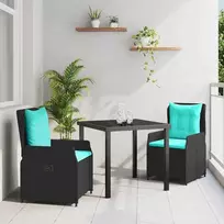 Lauko baldų komplektas Sodo valgomojo komplektas su pagalve 3 pcs Juoda Poli ratanas