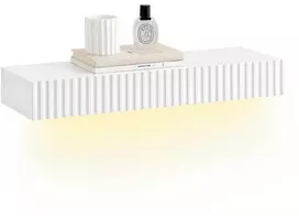 Sobuy Sieninė lentyna su stalčiumi ir LED apšvietimu, 60x20x8 cm, balta, MDF
