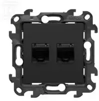 Kontakt Simon „Contact-Simon Simon“ 24 Lizdas kompiuterio dvigubai ekranuotas RJ45 6 kategorijos, su apsauga nuo dulkių, juoda kilimėlis N62E.01/49