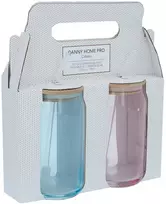 Home4You Stiklainiai CLASSIC 2 vnt. po 500 ml, su dangteliu ir stikliniu šiaudeliu