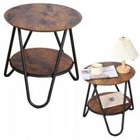 Lean Round Coffee Table with Additional Shelf, Industrial Vintage, 40x42cm