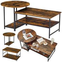 Lean 2-in-1 Vintage Rustic Wood Coffee Table Set 123x60x51cm