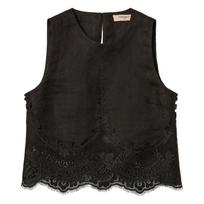 Marškiniai be rankovių moterims, Juoda, Lace-detail top