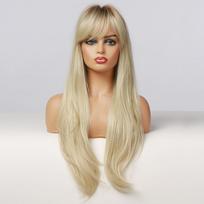 Ilgi šviesiai blondinai Ombre sintetiniai perukai Natural Wave sluoksniniai perukai moterims Perukai su kirpčiukais Karščiui atsparus Cosplay perukas