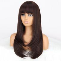 MISS WIG ilgas tiesus natūralus sluoksniuotas banguotas perukas su kirpčiukais sintetinio pluošto Ombre rudas blondinis perukas moterims kasdieniam dėvėjimui 6A