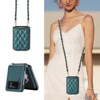 Crossbody Odinės užtrauktuko kortelės Solt piniginės dėklas, skirtas Samsung Galaxy Z Flip 5 4 3 Z Fold 5 Fold4 Fold3 Metal Grand Grand Strand Samsung Z fold 5 tamsiai žalia spalva