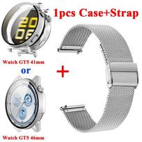 Milano stiliaus laikrodžio apyrankė + dėklo dangtelis Huawei Watch GT5 46mm 41mm Metalinė apyrankė Nerūdijančio plieno dirželis Huawei Correa korpusui GT5 41mm sidabras