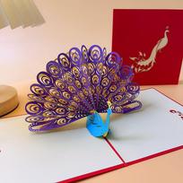 Glittering Peacock 3D Pop-Up Greeting Card - Dreamy Birthday, Holiday, General Blessing, Teacher's Day Card