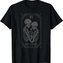 Tarot Card The Lovers Skeleton Goth Halloween Witch T Shirt S įvairiaspalvis