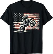 Dirt Bike American Flag Motocross Biker Vintage USA T-Shirt, Small, Black T Shir S įvairiaspalvis