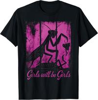 Girl Will Be Girls Praying Mantis Tee, T-Shirt S įvairiaspalvis