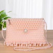 Pearl woven dinner bag Women's messenger bag DIY handmade beaded chain bag Bridal wedding bag Xiaoxiangfeng handbag rožinė