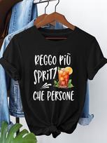 REGGIO PIU SPRITZ CHE PERSONE Graphic Print Women's T-shirt, Short Sleeve Crew Neck Casual Top for Summer & Spring, Women's Clothing S įvairiaspalvis