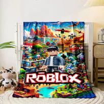 Bright, colorful Roblox-themed scene with characters and diverse landscapes. for all seasons blanket lunch break throw gift 80cm x 120cm