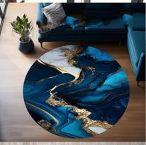 Modern Marble Round Rug Gold Area Rug Blue Round Rug Non-Slip Base Non-Slip Rug Green Round Carpet Floor Living Room Bedroom Mat 100cm x 100cm