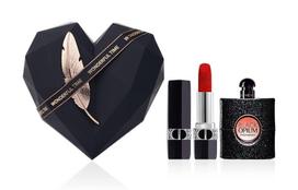 DIOR Vivid Blue Gold Lipstick+Perfume Sample Box Shopping Bag Makeup Sets Velvet Natural Long Lasting Easy to blend 999 Velvet Velvet (Formal Wear)+Black Opium 7.5ml