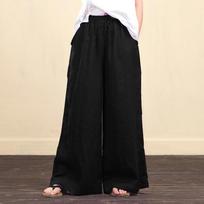 Summer Women's Cotton Linen Baggy Flared Pants Ladies Wide Leg Loose Trousers Clothing Plus Size XS juoda