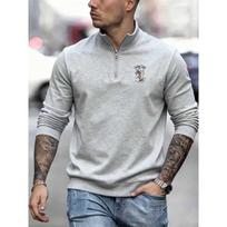Skull Surf Print New Men's Casual Sport Sweatshirt, Cool Stylish Trendy Zip Up Long Sleeve Sweatshirt Top S pilka