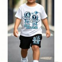 67 Astronaut Printed 15 Colors Men's T-shirt and Shorts 2 Piece Set Summer Home Outdoor Casual Outfit Men's and Women's Sports Set XXS