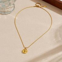 Gold Plated Stainless Steel Herringbone Chain Necklace with Round Dome Pendant for Women auksas