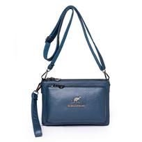Soft Multiple Zip Pockets Shoulder Bag Retro Square Phone Bag PU Leather Crossbody Bag  Girls mėlyna