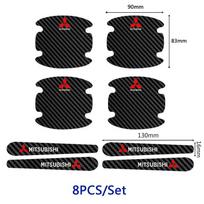8 vnt. Automobilio durų dubenėlio rankenos apsauginės lipdukai Mitsubishi Lancer 9 10 ASX L200 Colt Pajero Outlander Mirage Eclipse juoda