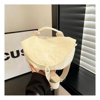 Ladies Dumpling Style Shoulder Bag Spacious Soft PU Leather Flip Top Cover Customizable Strap Length Plain Design Trendy Handbag smėlis