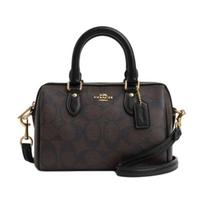 COACH Rowan 18 priekinis logotipas klasikinė ir elegantiška PVC petinė crossbody rankinė rankinė maži matmenys moteriška ruda presbiopija ir juoda juoda