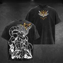 Anime Jujutsu Kaisen Mahoraga Printed Tee Men Women Washed Cotton T-shirts Short Sleeve Vintage T Shirt S