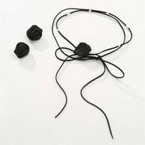 Women Fashion Blue Denim Flower Choker Necklace Earrings Set Lace-up Rope Chain Jewelry Set juoda