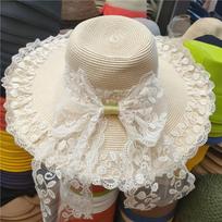 Summer Straw Hat Wide Brim Floppy Beach Sun  Hat Lace Big Bow smėlis