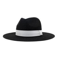 Black Panama Hat Stylish Sun Hats for Women Men Straw Jazz Fedora Hat Summer Beach Trilby British Style Wide Brim Hat New Design 58cm balta