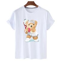 Cartoon Tennis Teddy Bear Tshirt Summer 2023 T Shirt Women Short Sleeve O-neck Tee Shirt Unisex Summer Girl Fashion Streetwear S balta