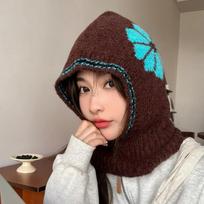 Woolting Balaclava Hat For Women Winter Heat Retaining Neck Collar Hooded Caps Windproof Cycling Ski Pullover Beanie Vintage Floral Knitted Elastic