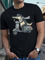 Men's Crocodile Scooter Print T Shirt Casual Crew Neck 100% Cotton Summer Tee S įvairiaspalvis
