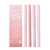 4pcs Good Luck Dual Head Soft Color Highlighter Pen Double Tip Pastel Highlighter Marker for Students Stationery A7477