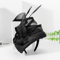 Meier juodas lininis galvos raištis - elegantiškas vintažinio stiliaus plaukų aksesuaras moterims, puikiai tinkantis vakarėliams ir banketams One size fits all juoda