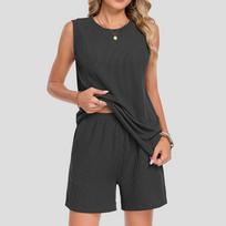 Women Sleeveless Crew Neck Tank Top and Shorts Set with Pocket Relaxed Fit Two Piece Outfits for Daily Wear M juoda